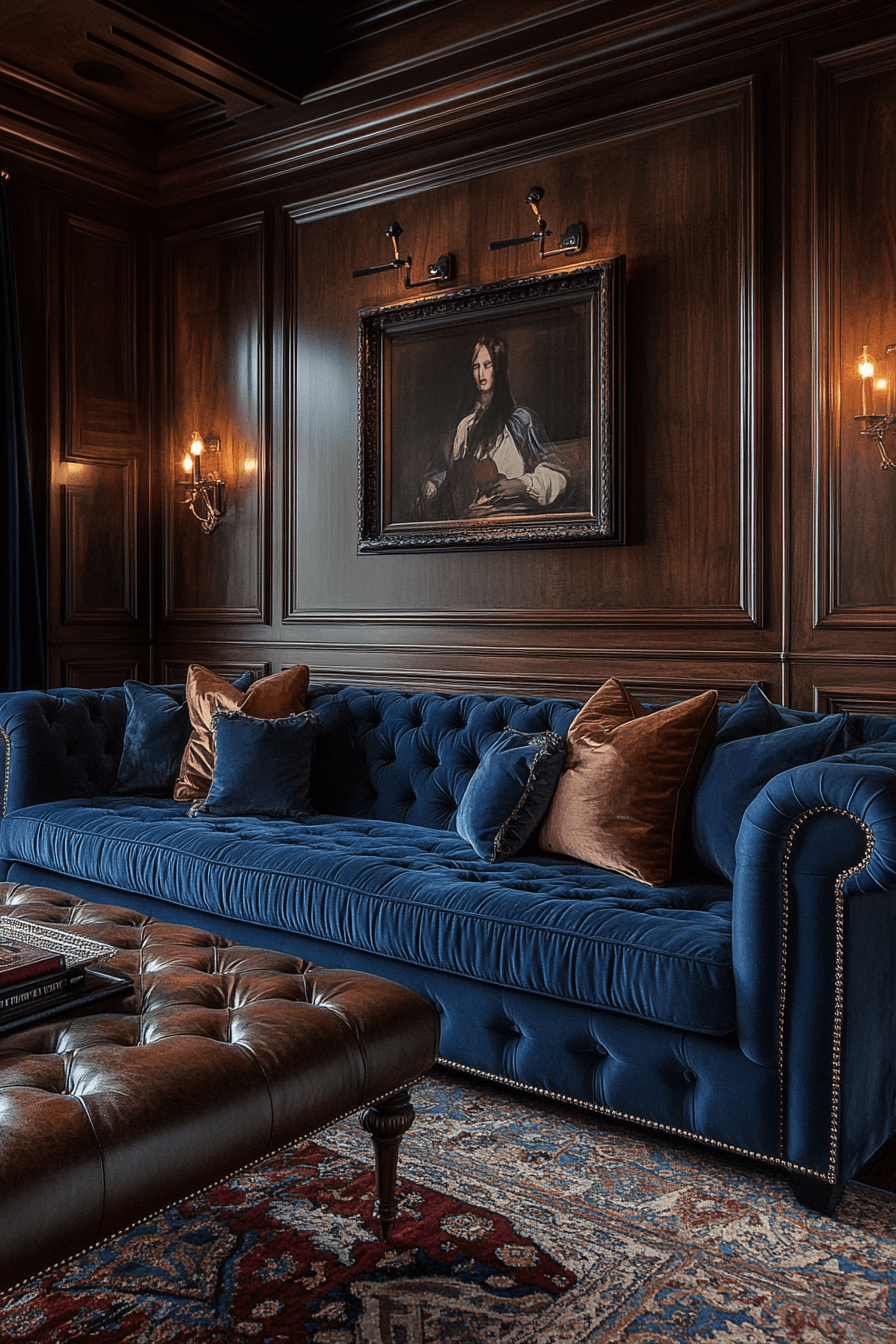 brown and blue living room