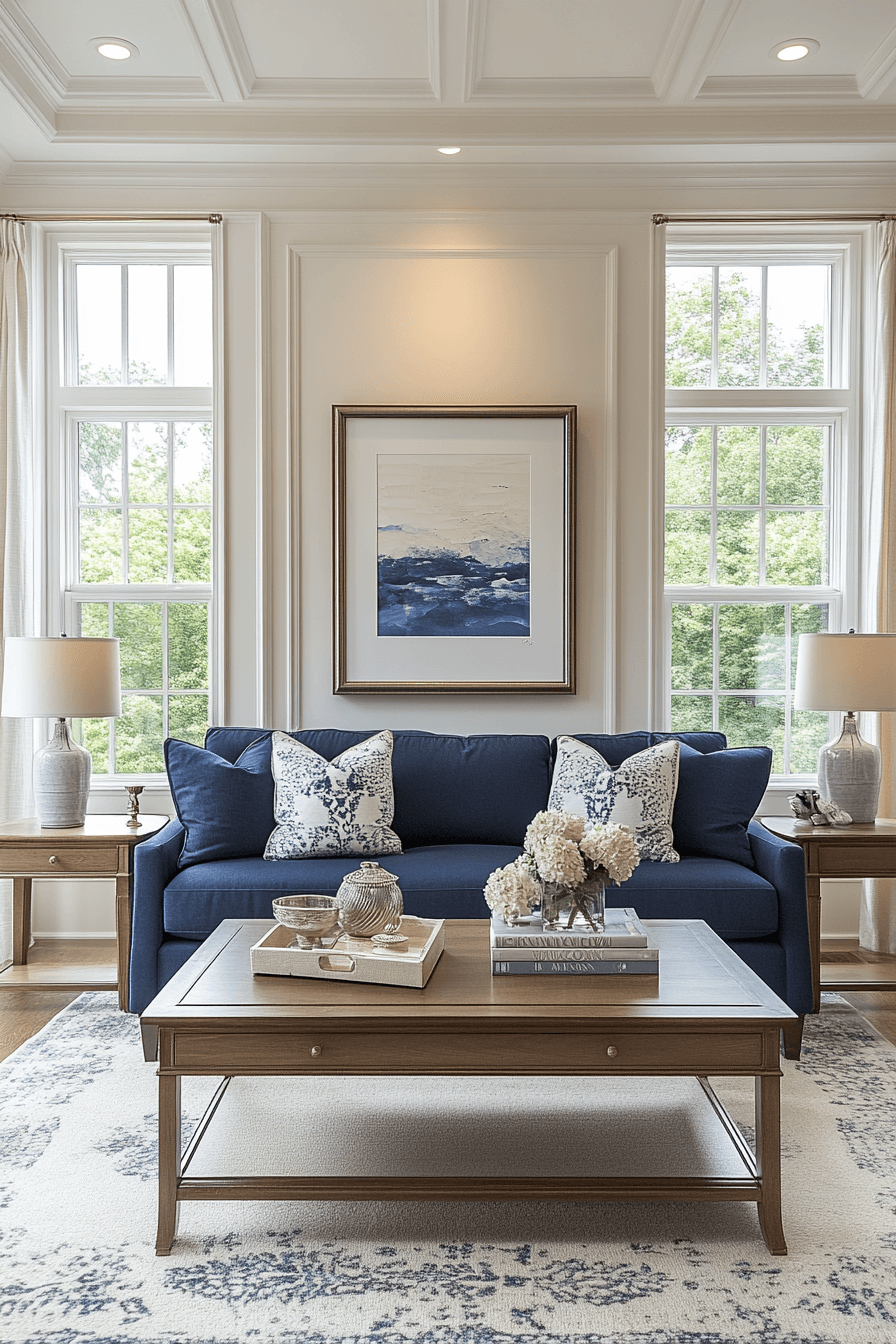 brown and blue living room