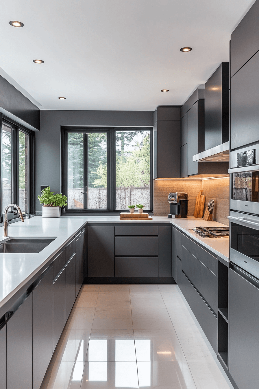 gray and white kitchen