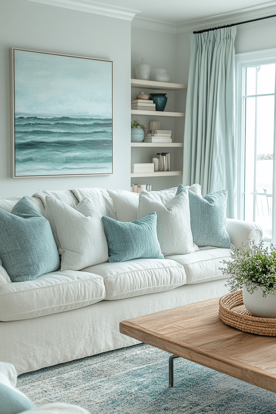 blue and green living room