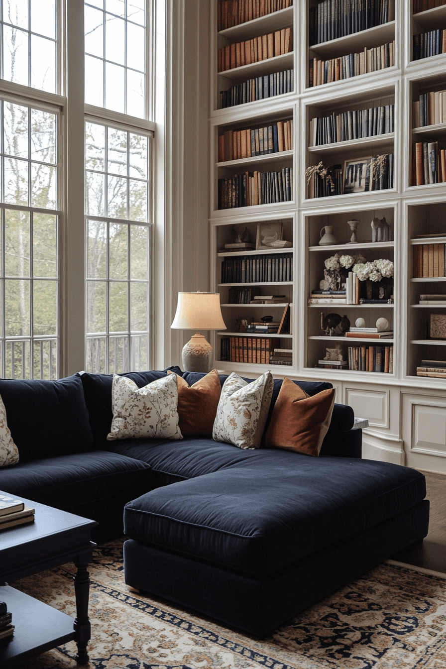 brown and blue living room