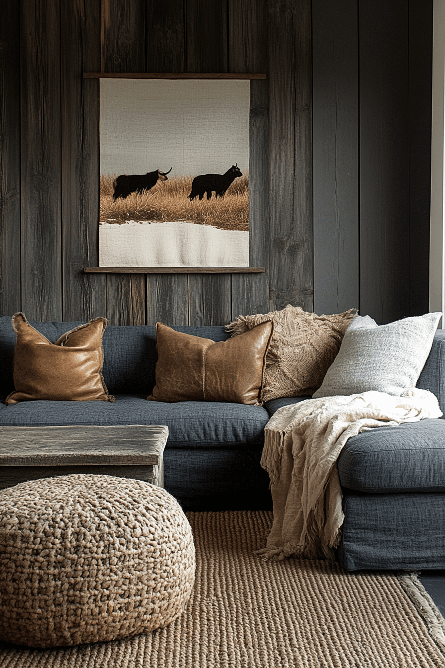 brown and blue living room