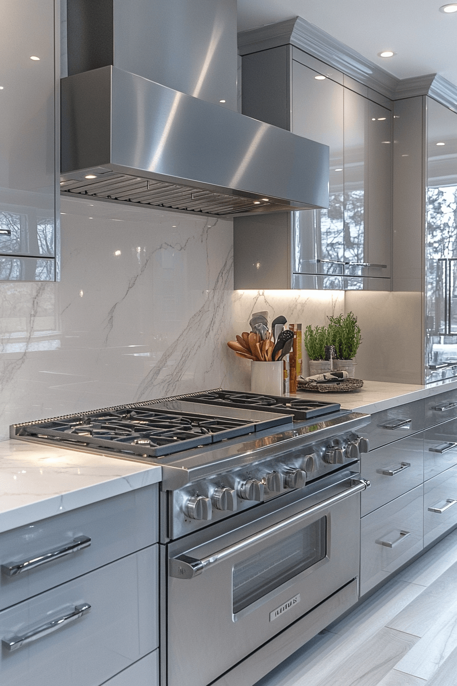 gray and white kitchen