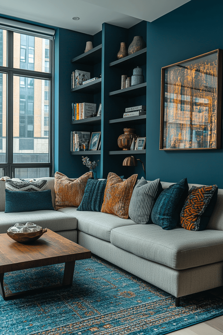 blue and green living room