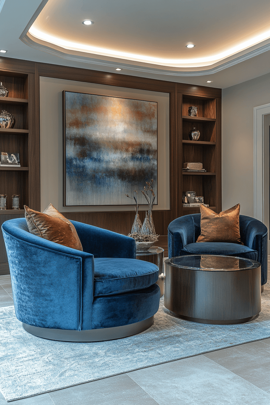 brown and blue living room