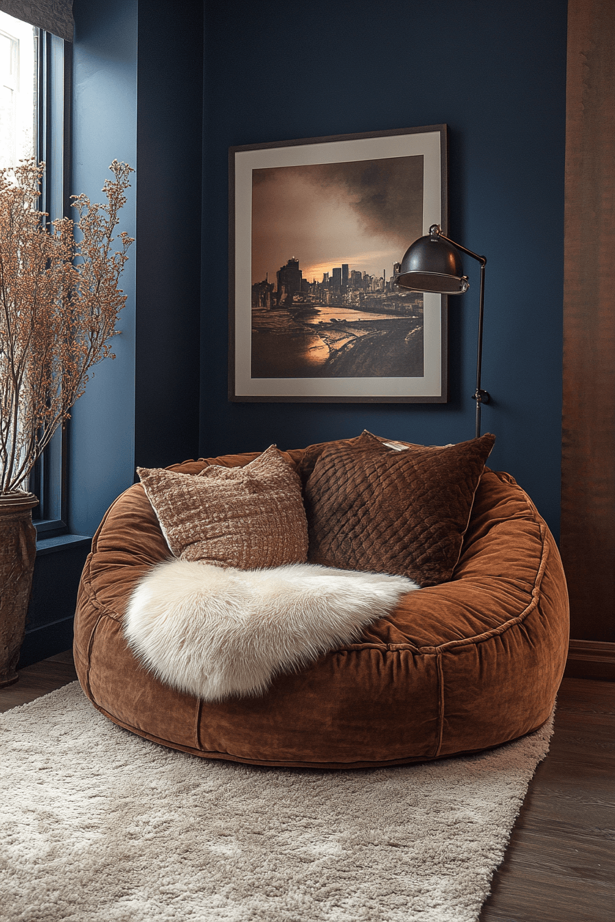 brown and blue living room