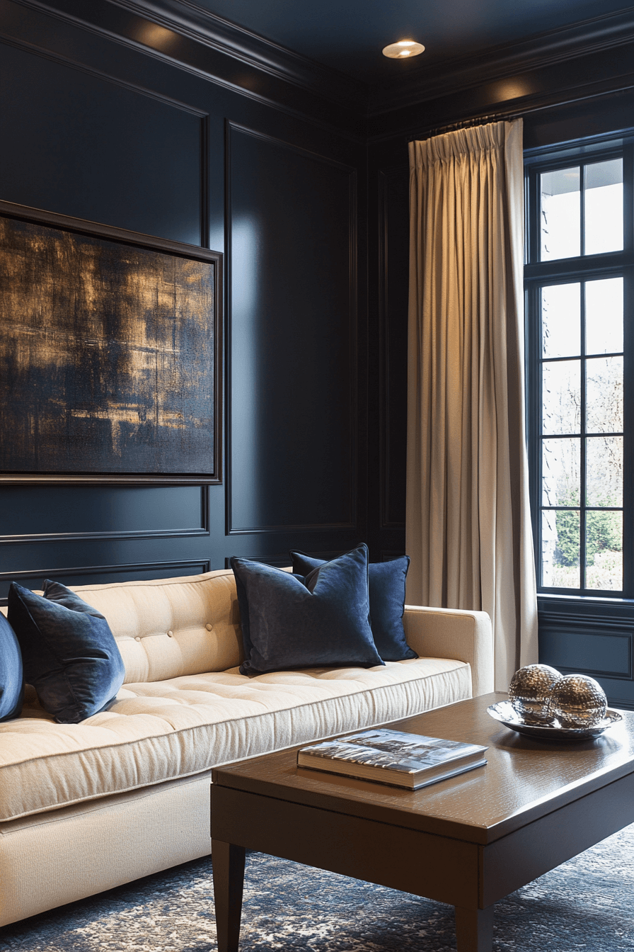 brown and blue living room