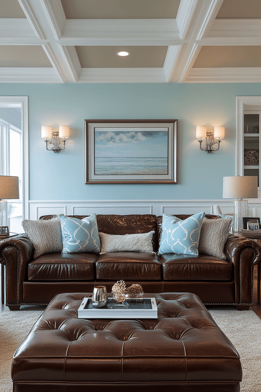 brown and blue living room