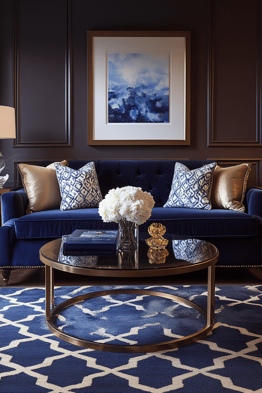brown and blue living room