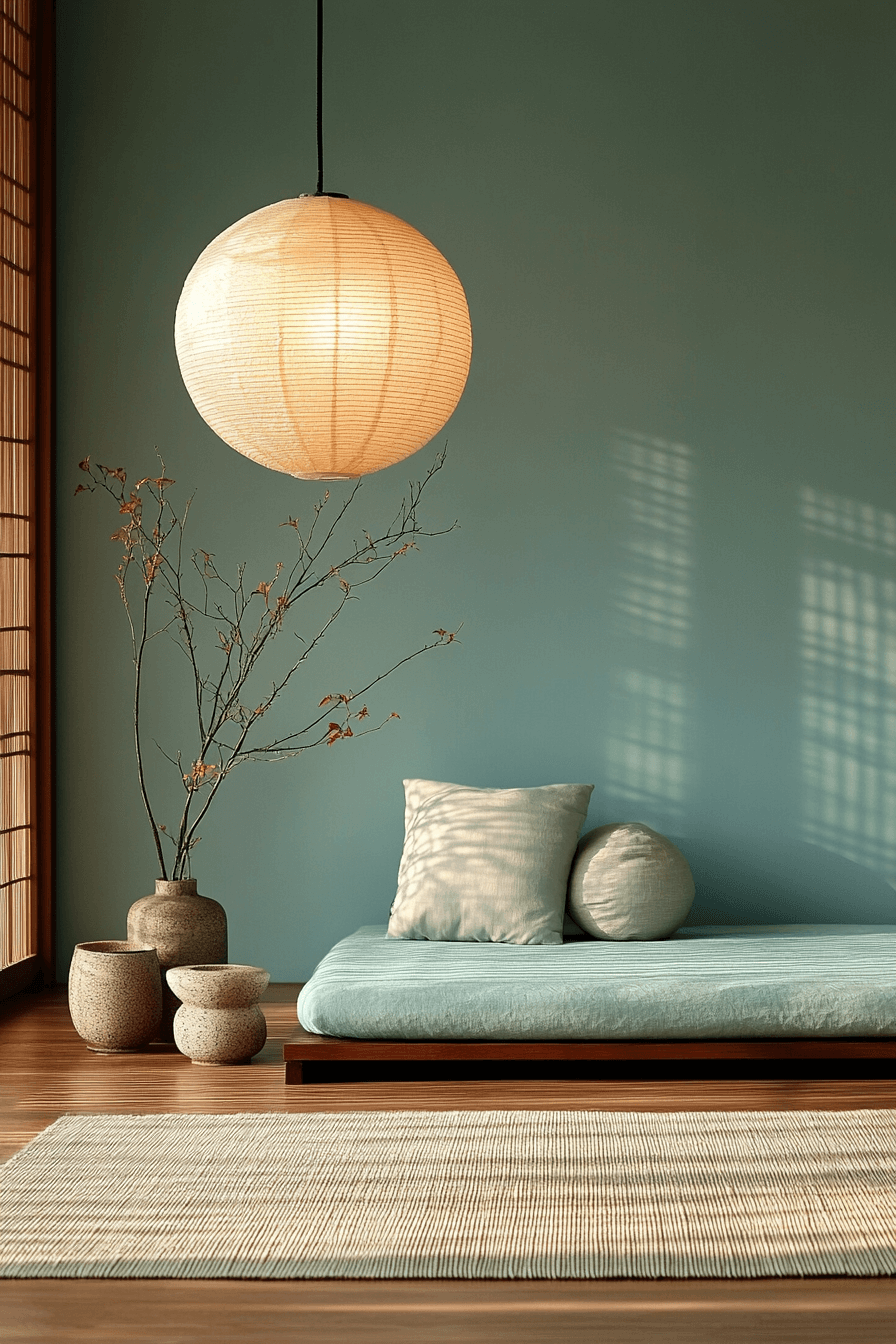 blue and green living room