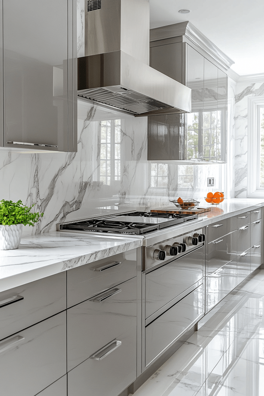 gray and white kitchen
