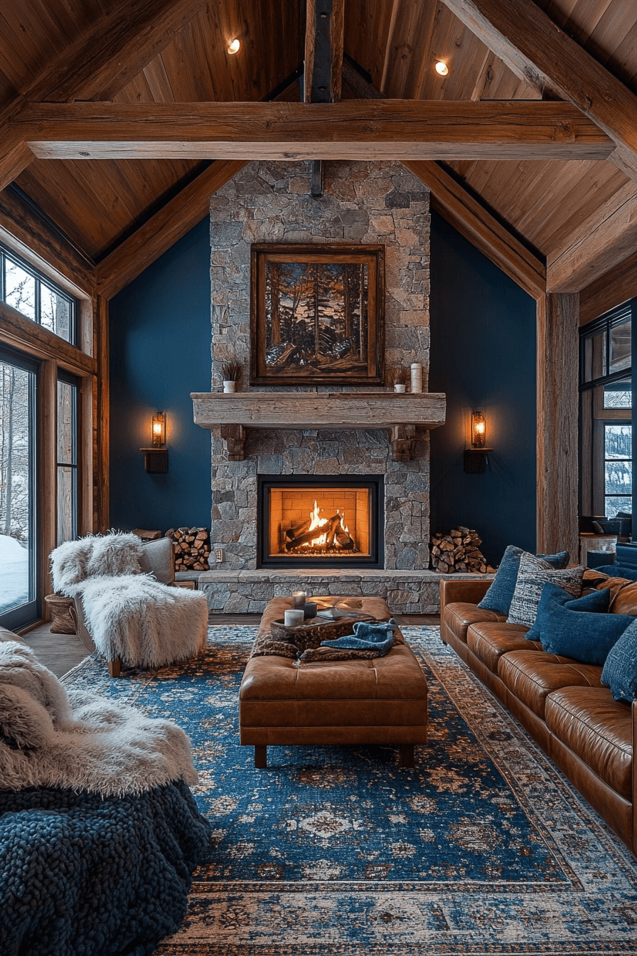 brown and blue living room