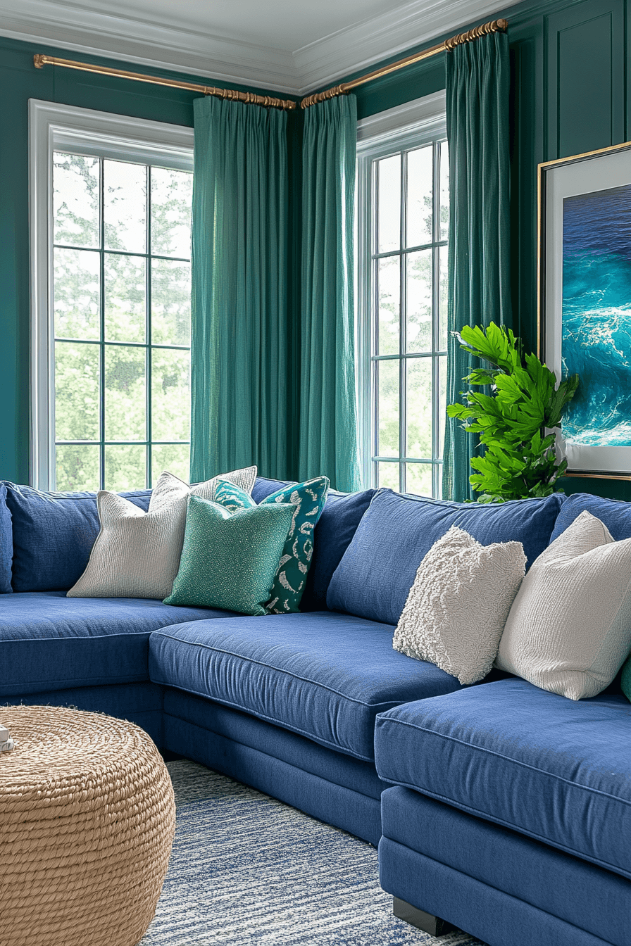 blue and green living room