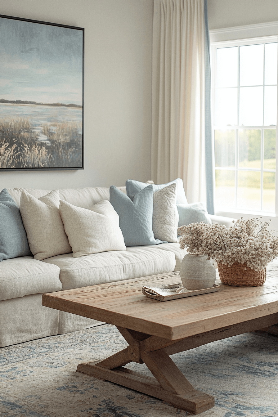 brown and blue living room