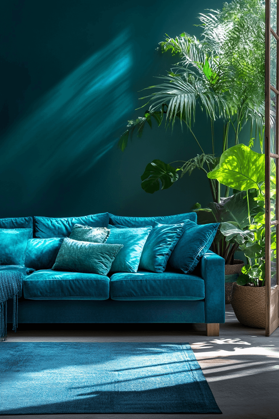 blue and green living room