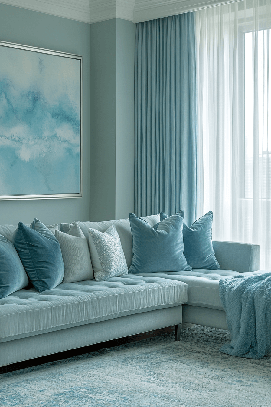 blue and green living room