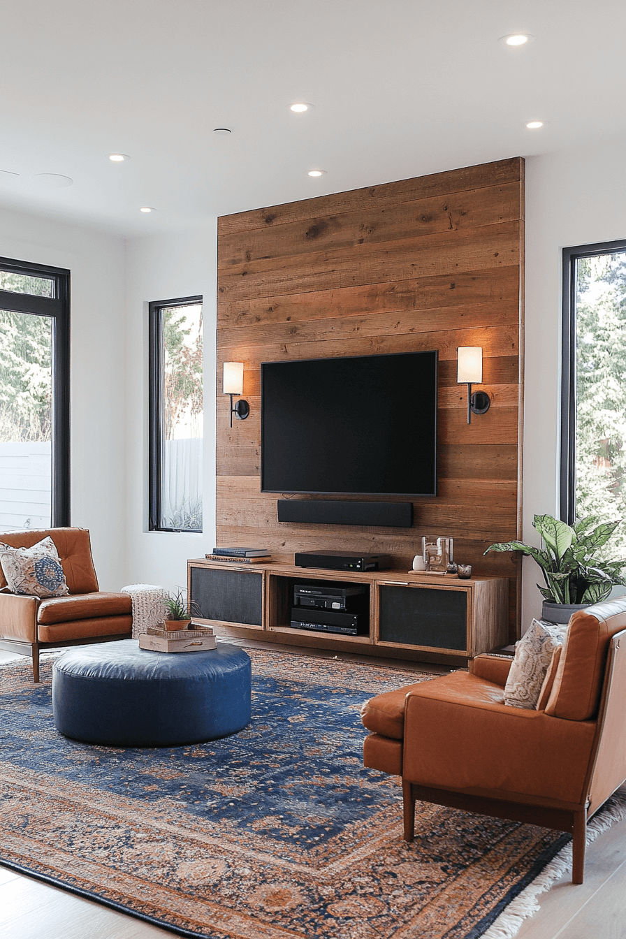 brown and blue living room