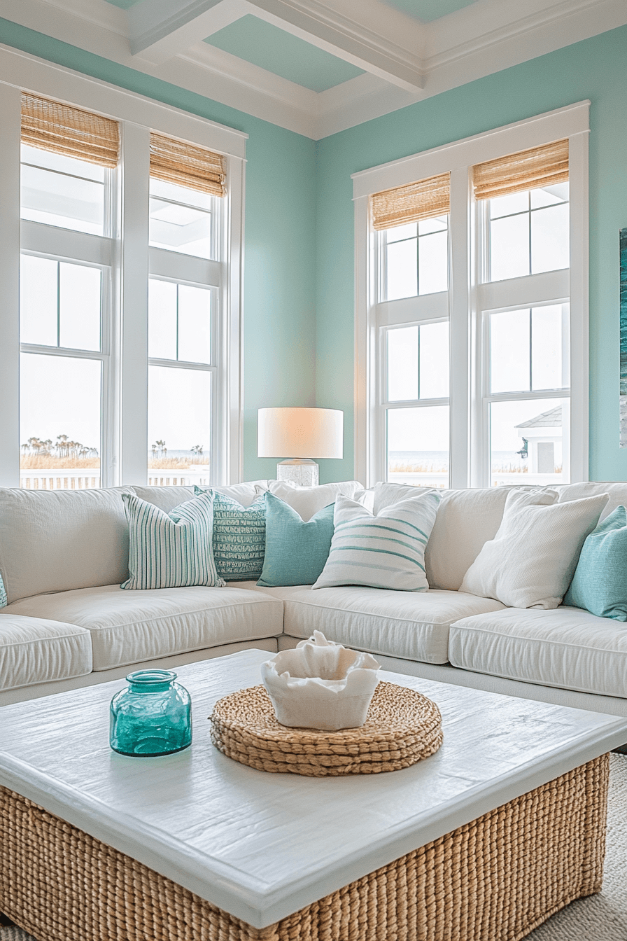 blue and green living room