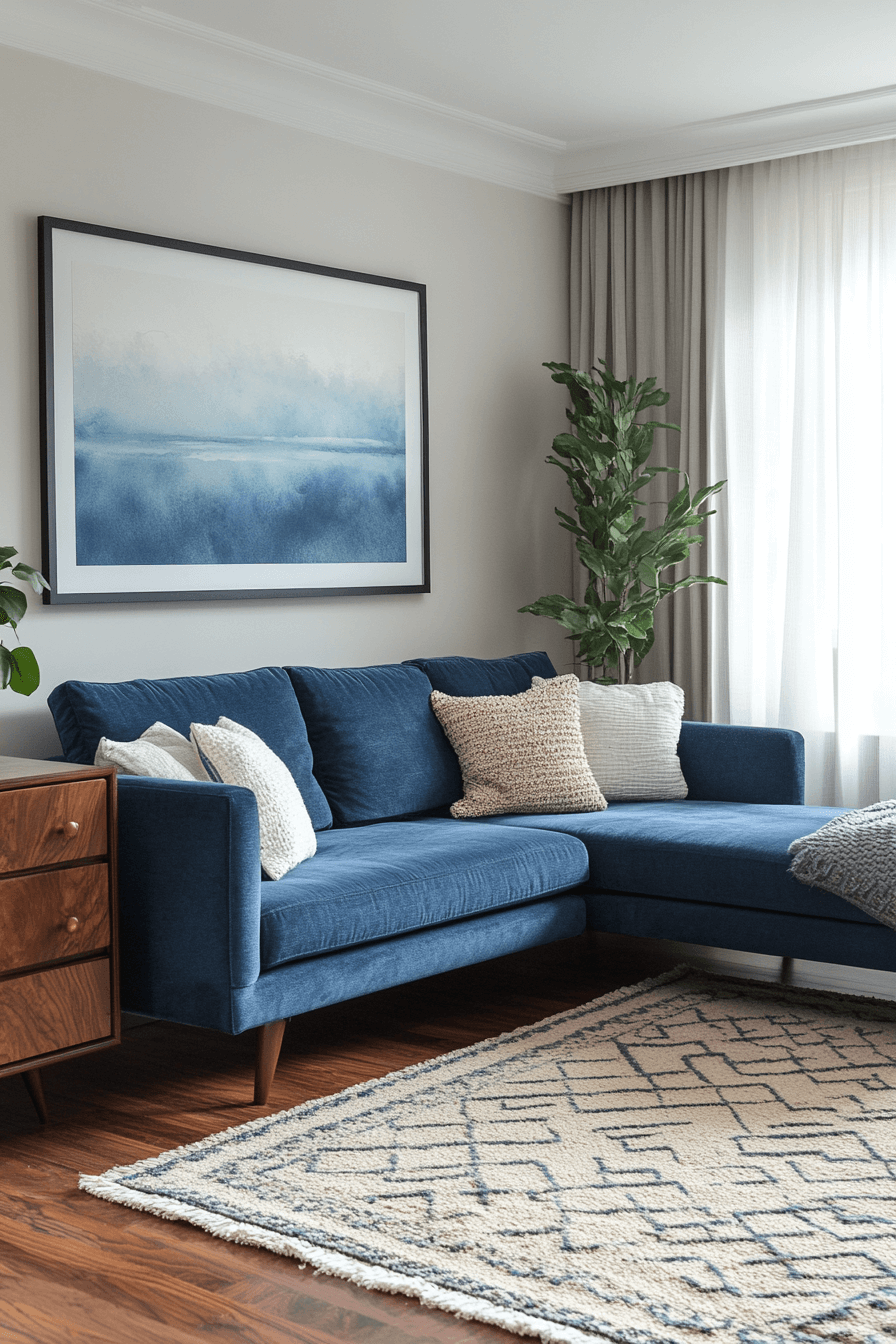 brown and blue living room