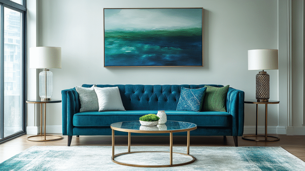 blue and green living room
