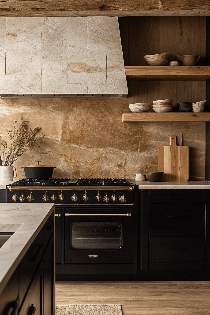 black and wood kitchen