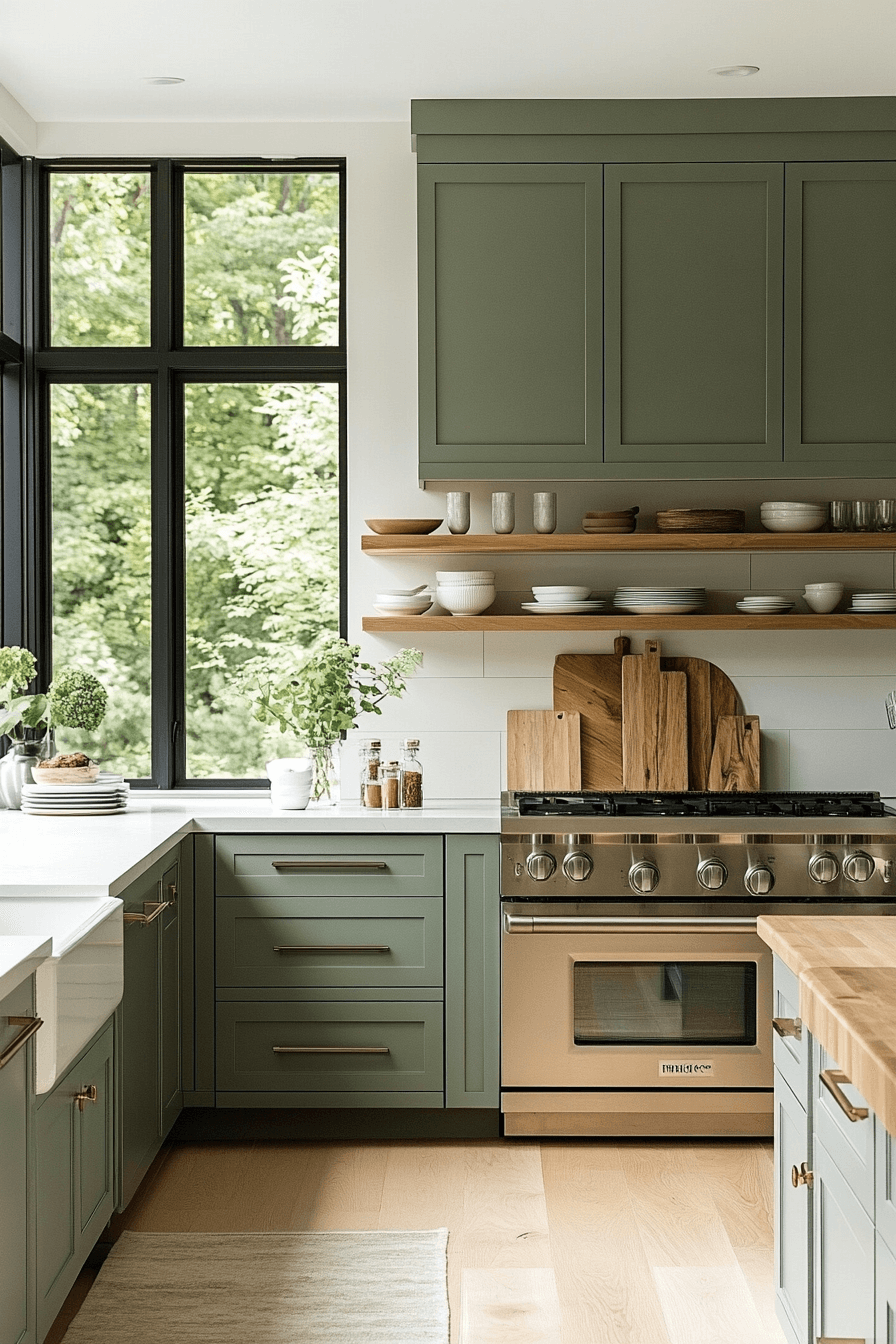 sage green and wood kitchen