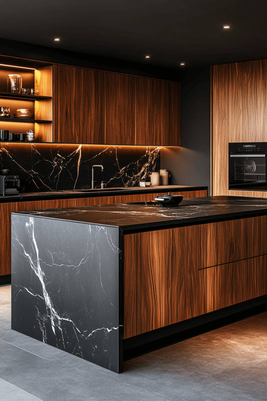 black and wood kitchen