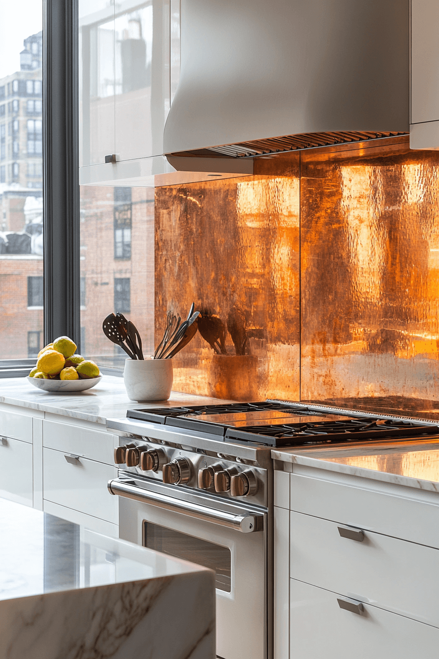 copper backsplash kitchen