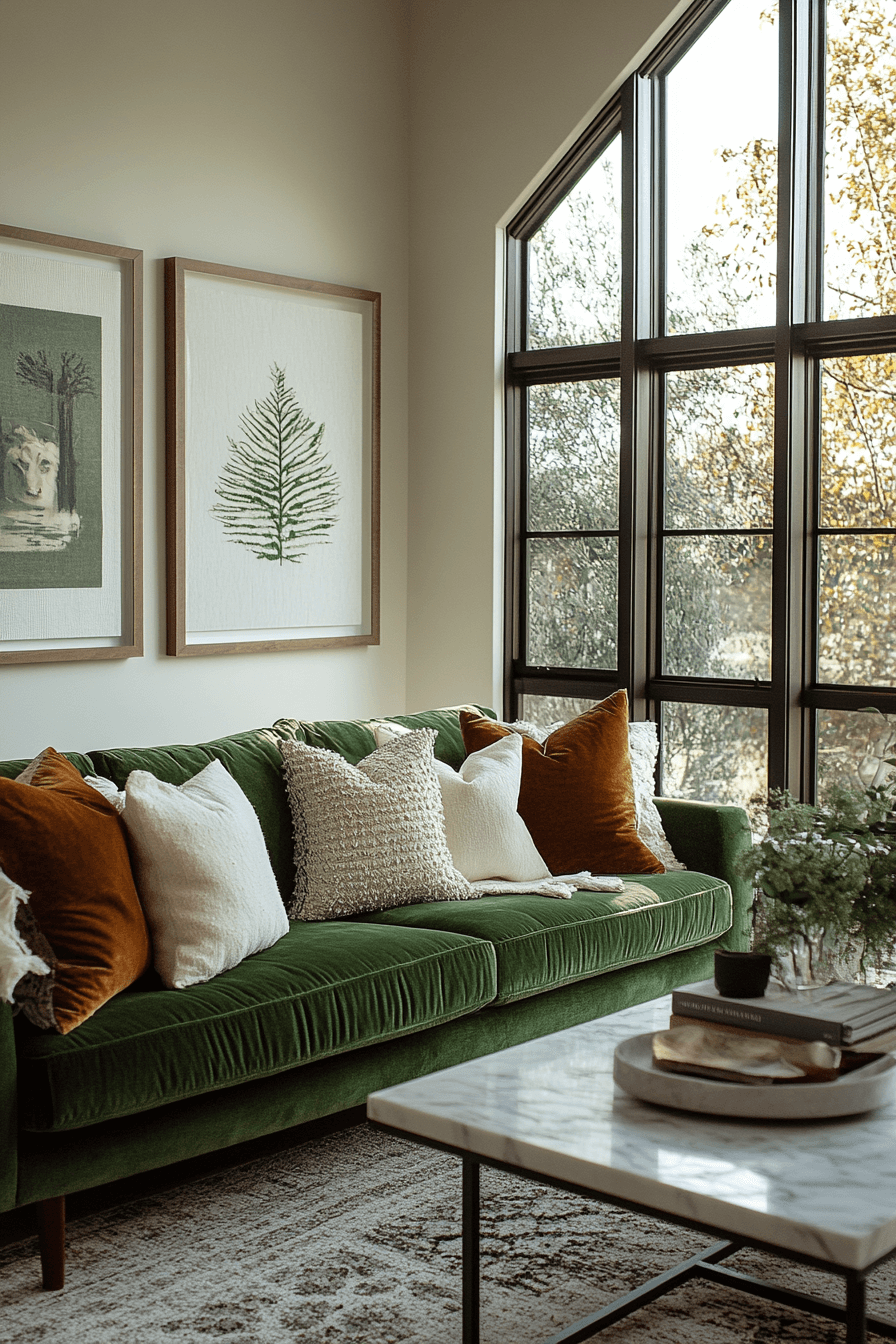 green couch living room