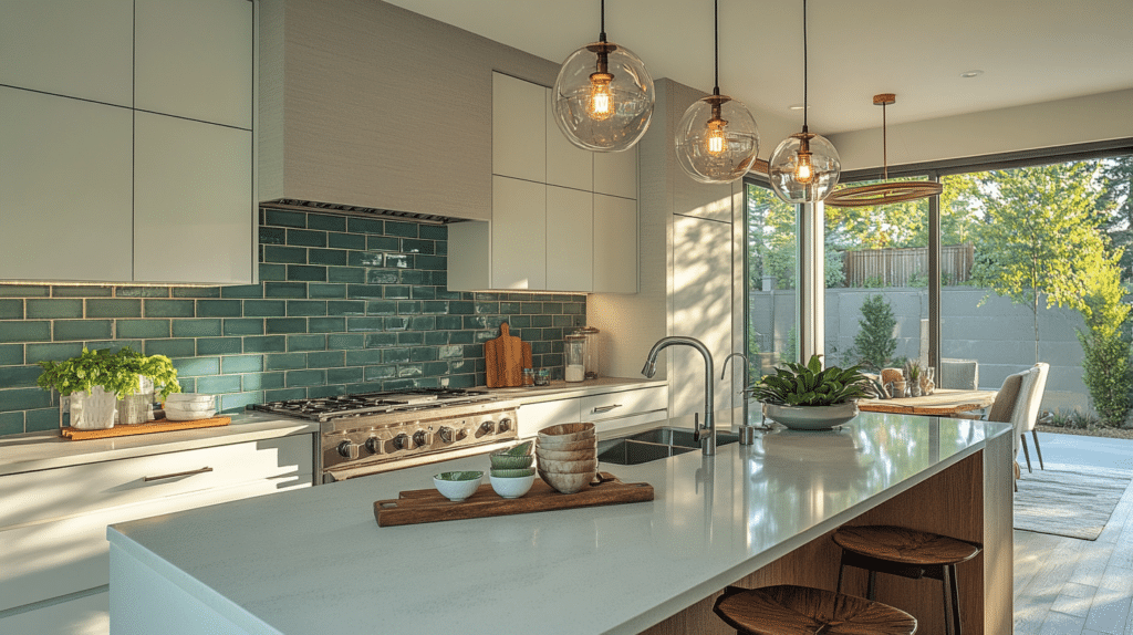 green backsplash kitchen