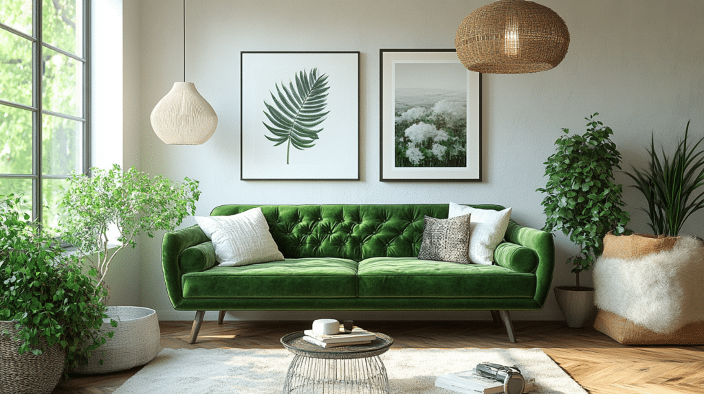 green couch living room
