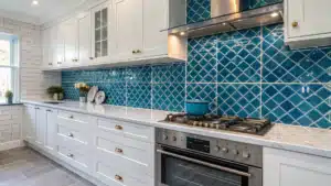 blue tile backsplash kitchen