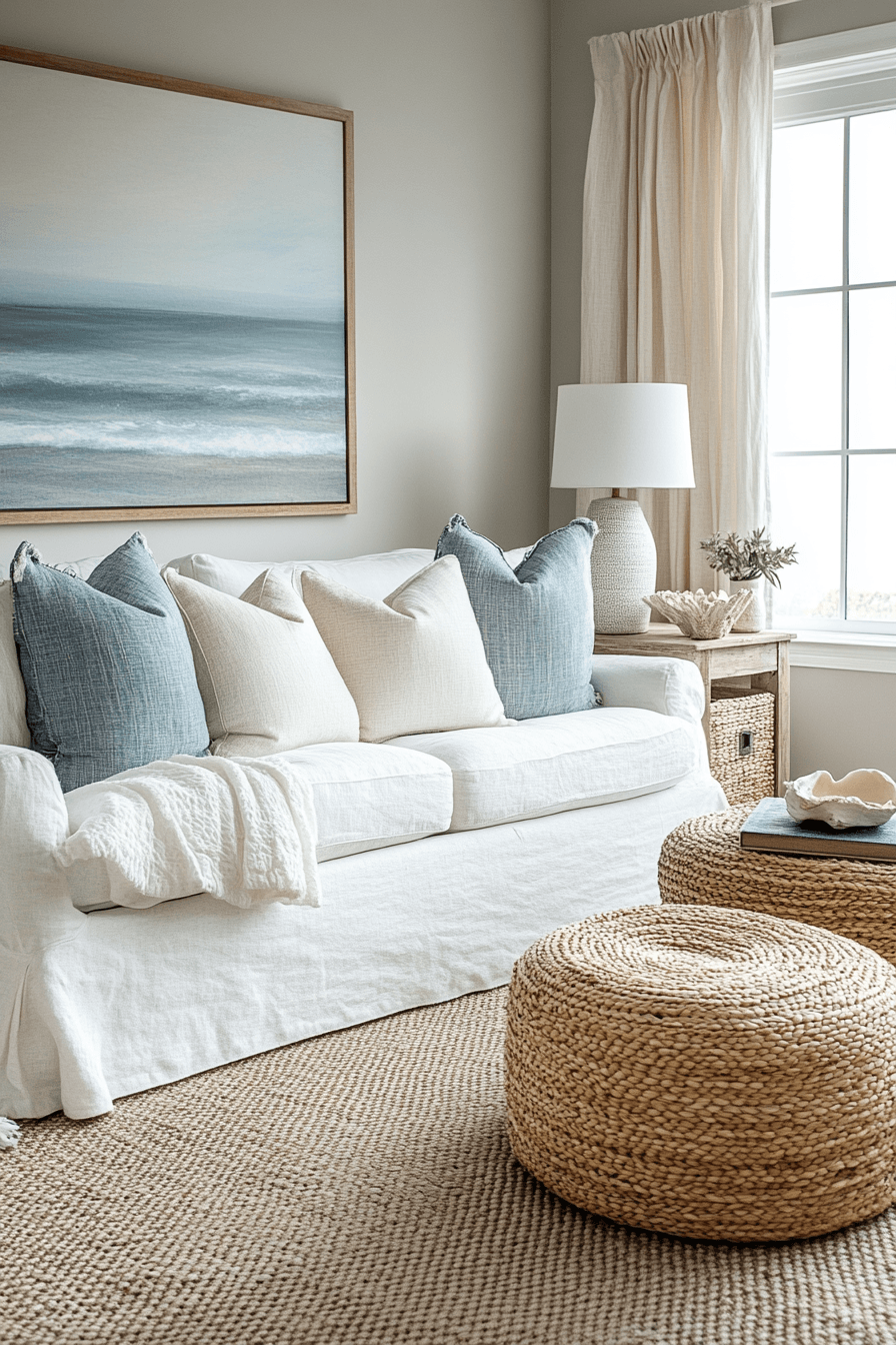 29 Coastal Casual Living Room Ideas That Welcome Sand on the Floor 10