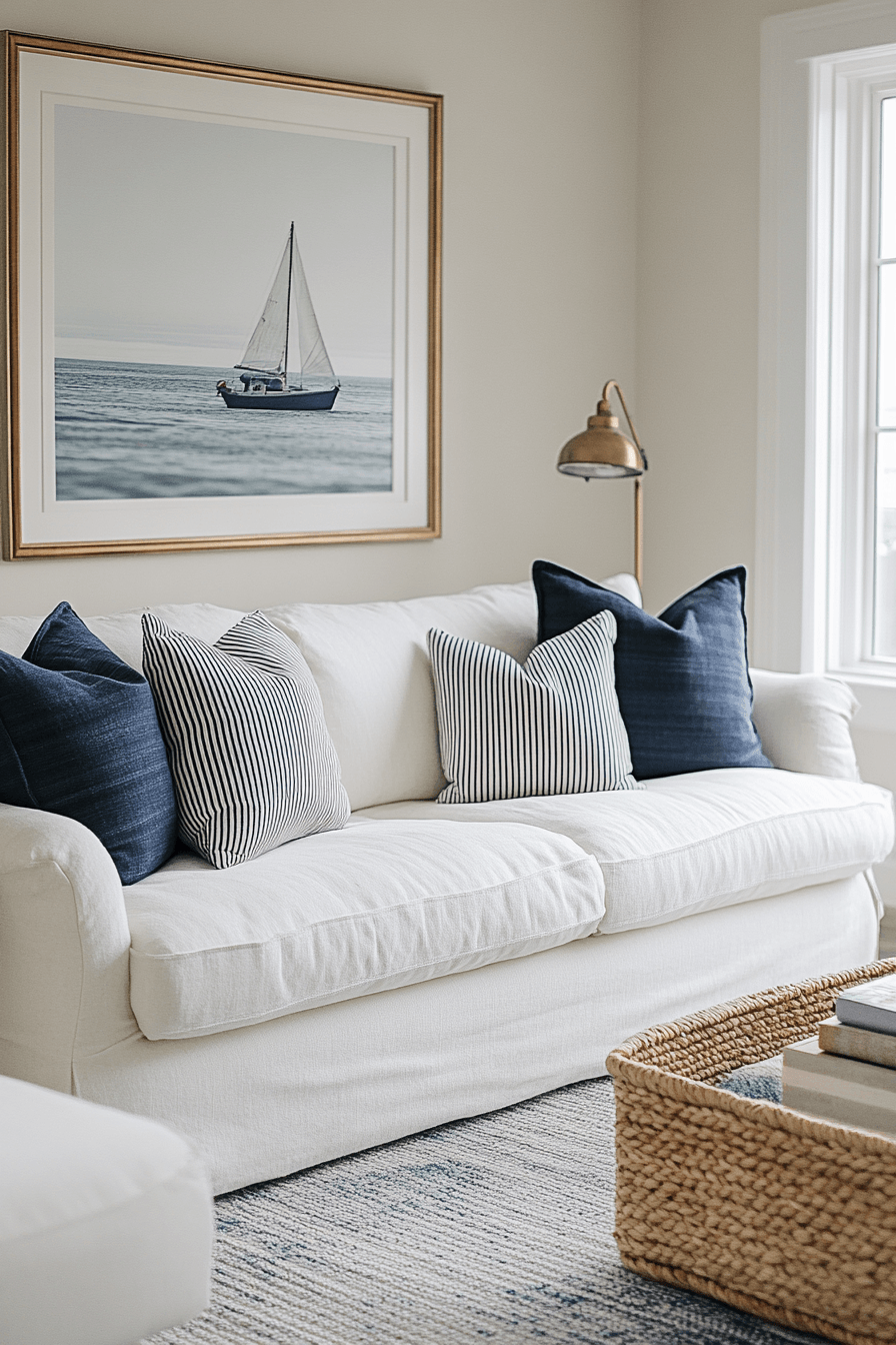 29 Coastal Casual Living Room Ideas That Welcome Sand on the Floor 11