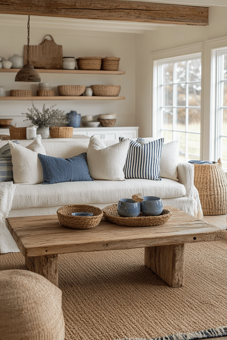 29 Coastal Casual Living Room Ideas That Welcome Sand on the Floor 12