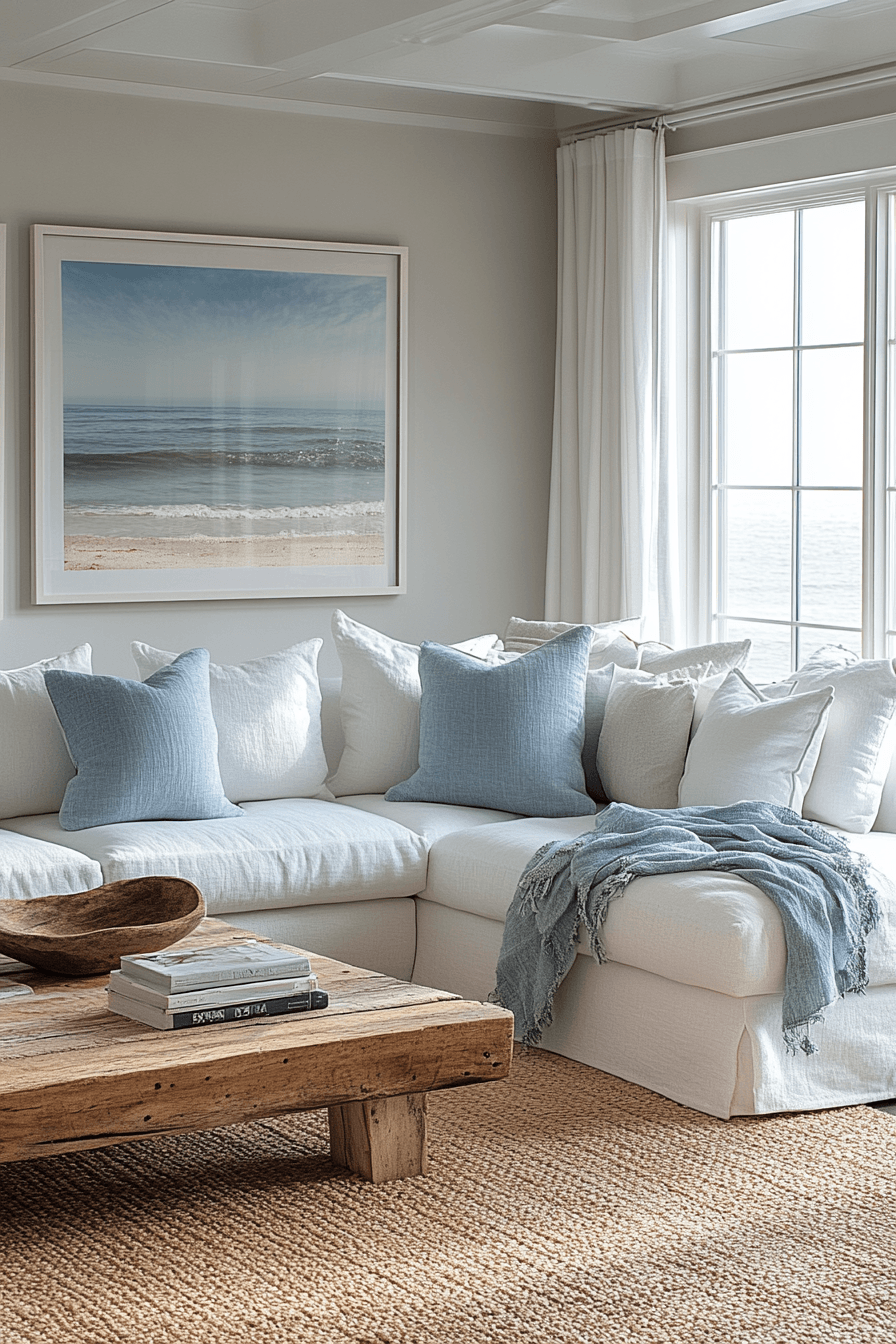 29 Coastal Casual Living Room Ideas That Welcome Sand on the Floor 13