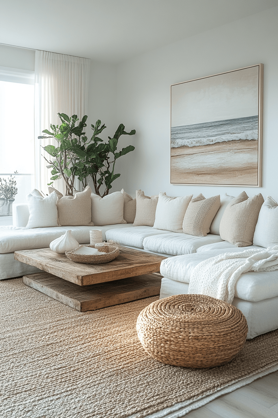 29 Coastal Casual Living Room Ideas That Welcome Sand on the Floor 19