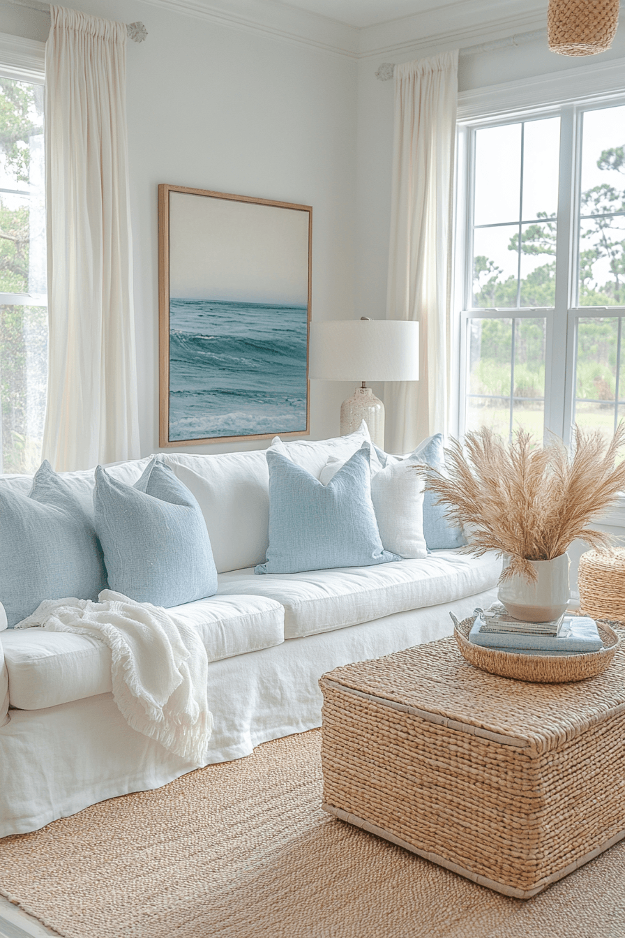 29 Coastal Casual Living Room Ideas That Welcome Sand on the Floor 2