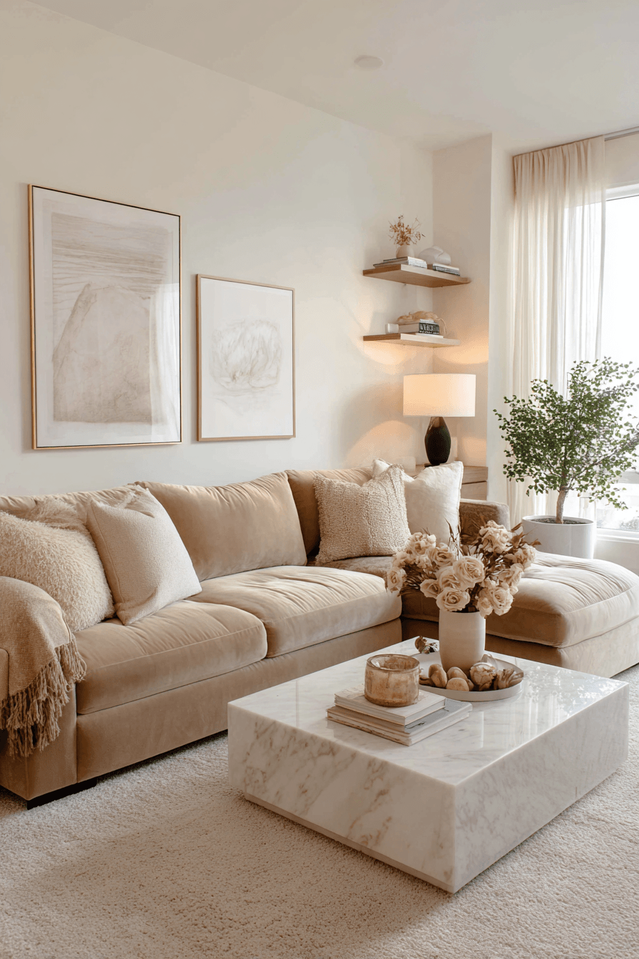 29 Warm Beige Living Rooms for Quiet Evenings 23