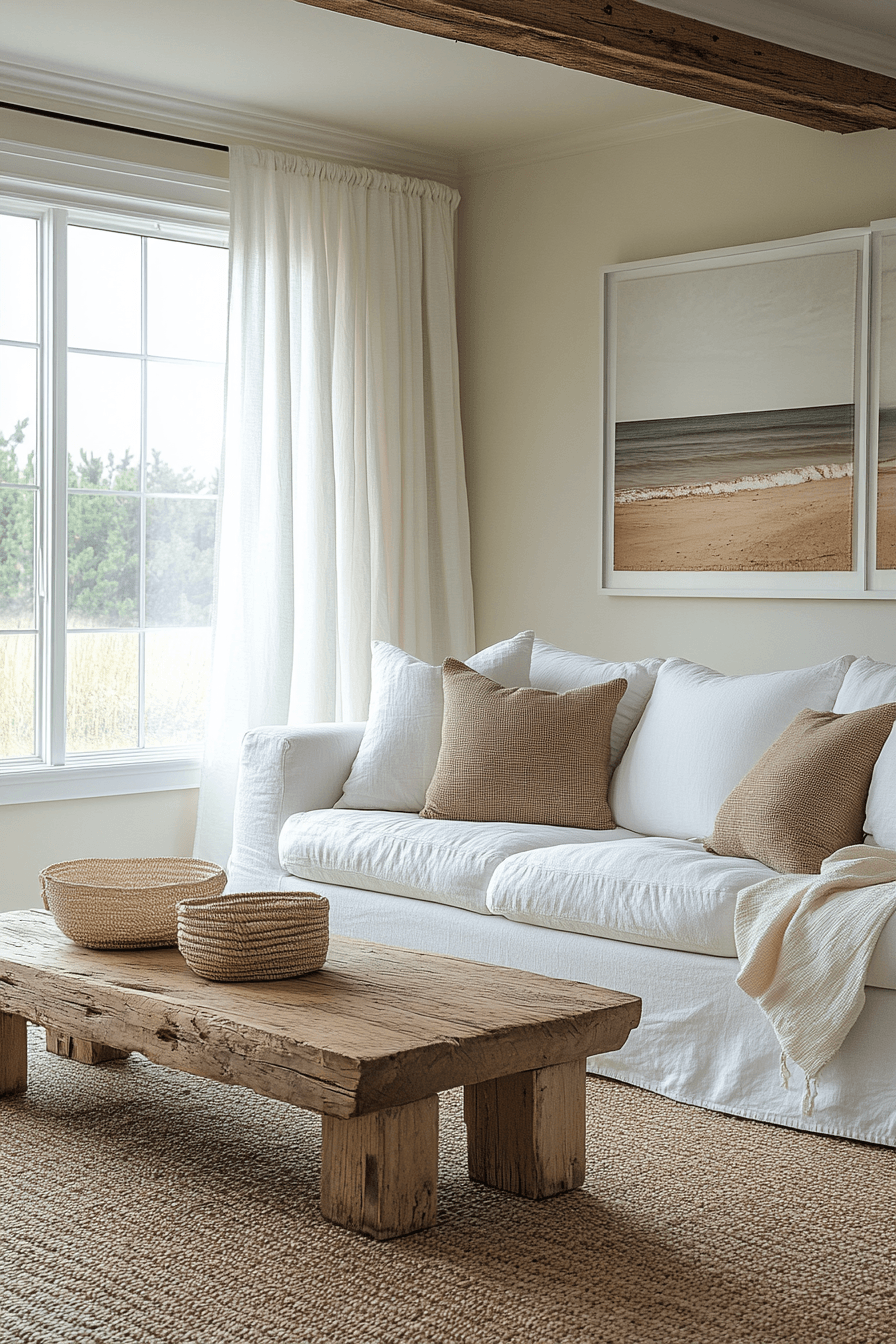 29 Coastal Casual Living Room Ideas That Welcome Sand on the Floor 24
