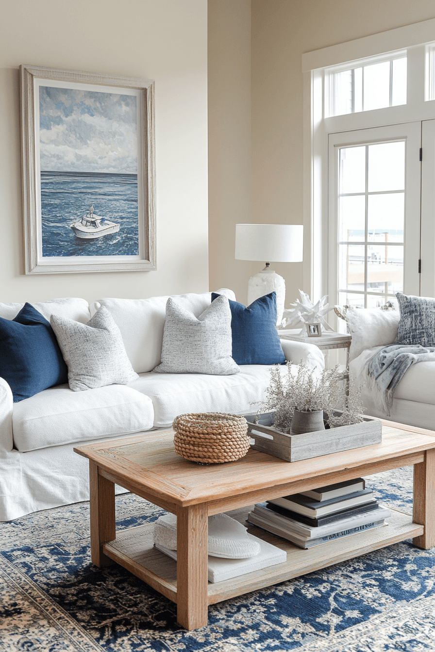 29 Coastal Casual Living Room Ideas That Welcome Sand on the Floor 25