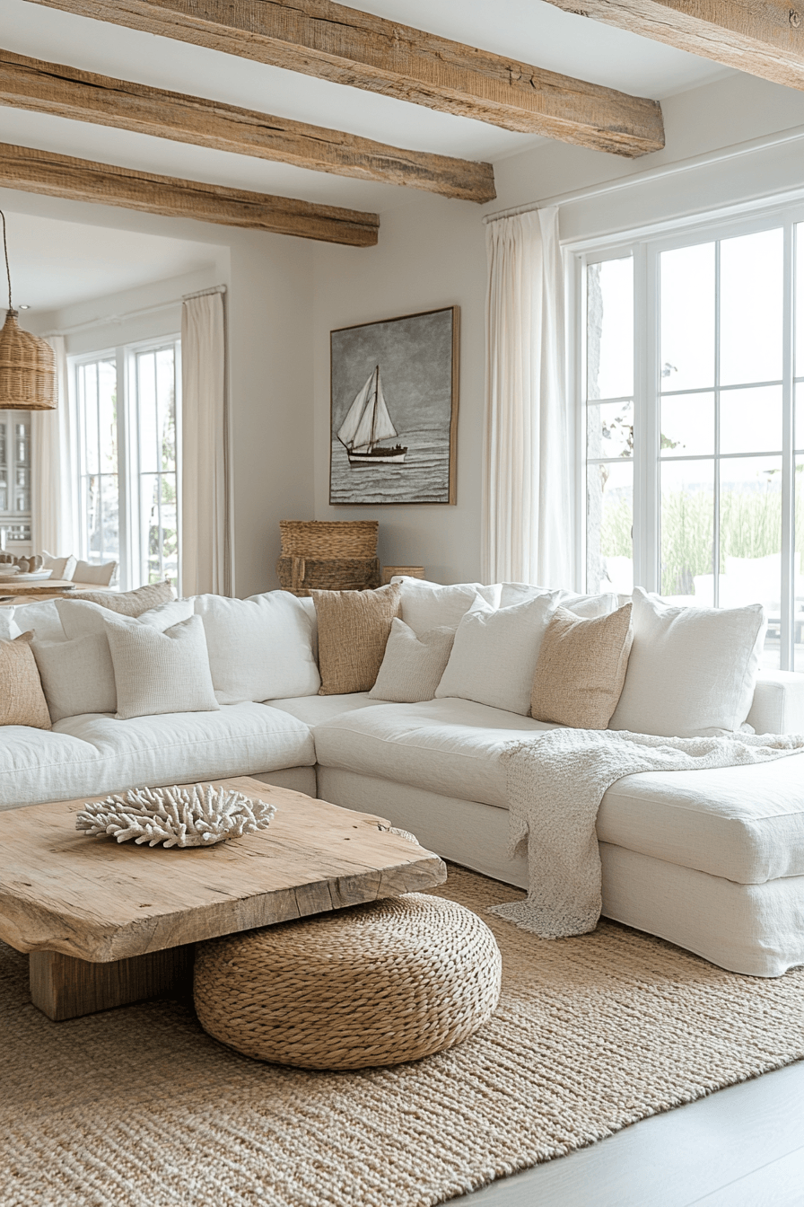 29 Coastal Casual Living Room Ideas That Welcome Sand on the Floor 26