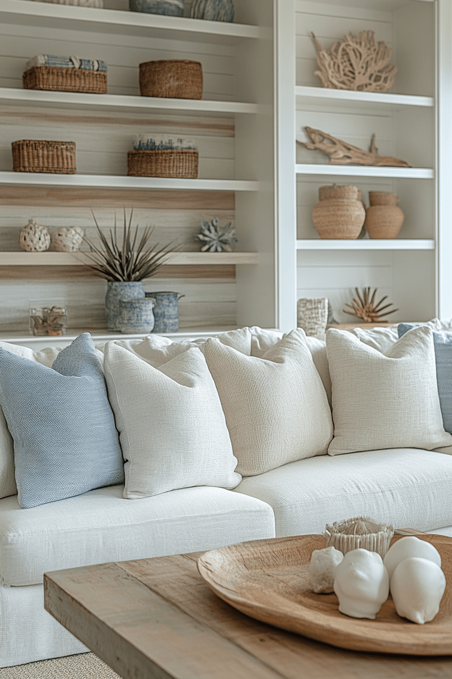 29 Coastal Casual Living Room Ideas That Welcome Sand on the Floor 28