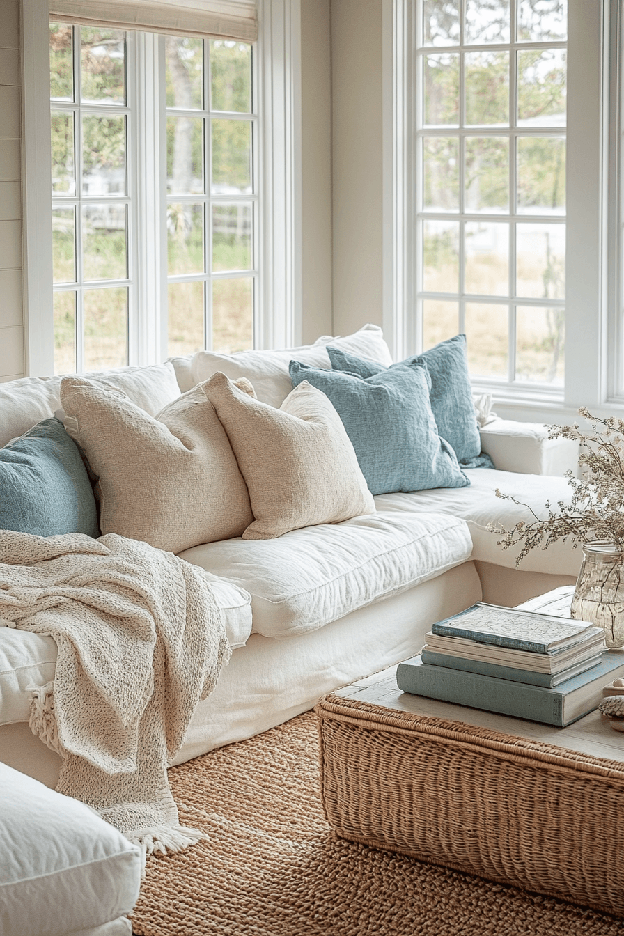 29 Coastal Casual Living Room Ideas That Welcome Sand on the Floor 4