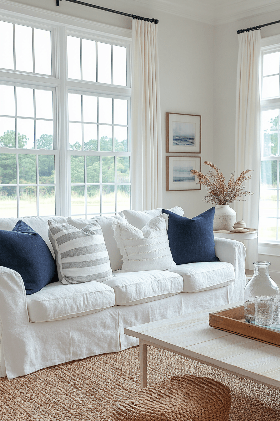 29 Coastal Casual Living Room Ideas That Welcome Sand on the Floor 5