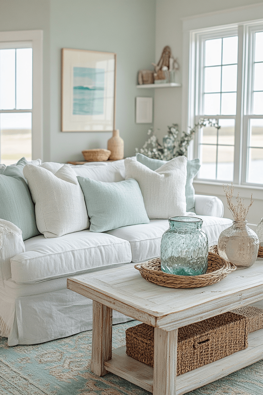29 Coastal Casual Living Room Ideas That Welcome Sand on the Floor 7