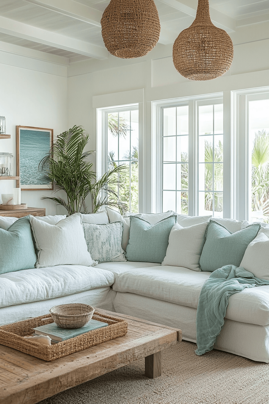 29 Coastal Casual Living Room Ideas That Welcome Sand on the Floor 8