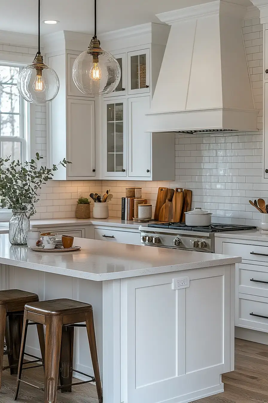 29 Farmhouse Kitchens with White Cabinets That Balance Clean and Cozy 13