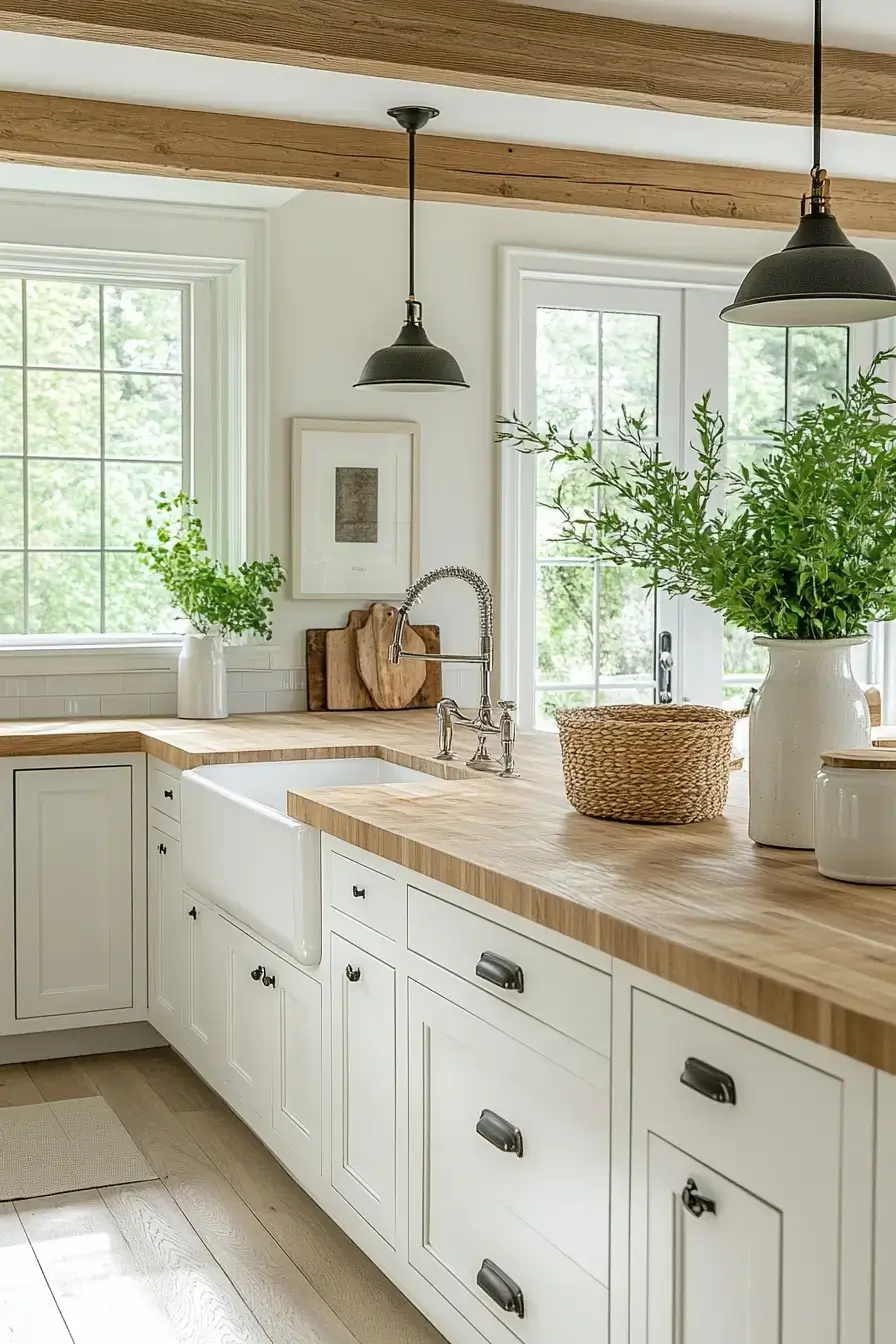 29 Farmhouse Kitchens with White Cabinets That Balance Clean and Cozy 16