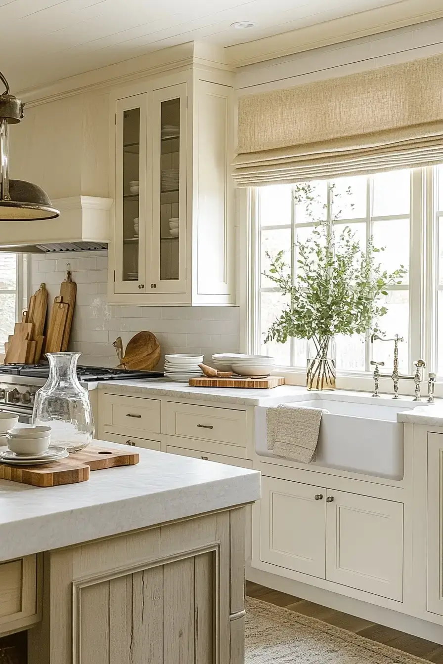 29 Farmhouse Kitchens with White Cabinets That Balance Clean and Cozy 20